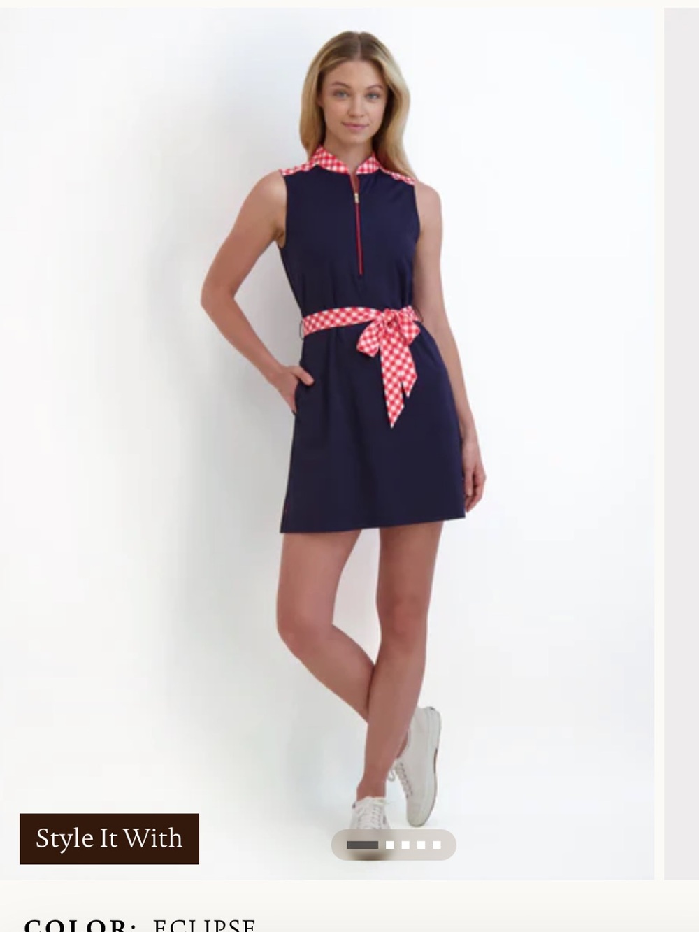 New Fairway and  Greene Linley Dress - Navy with Red Gingham Trim
